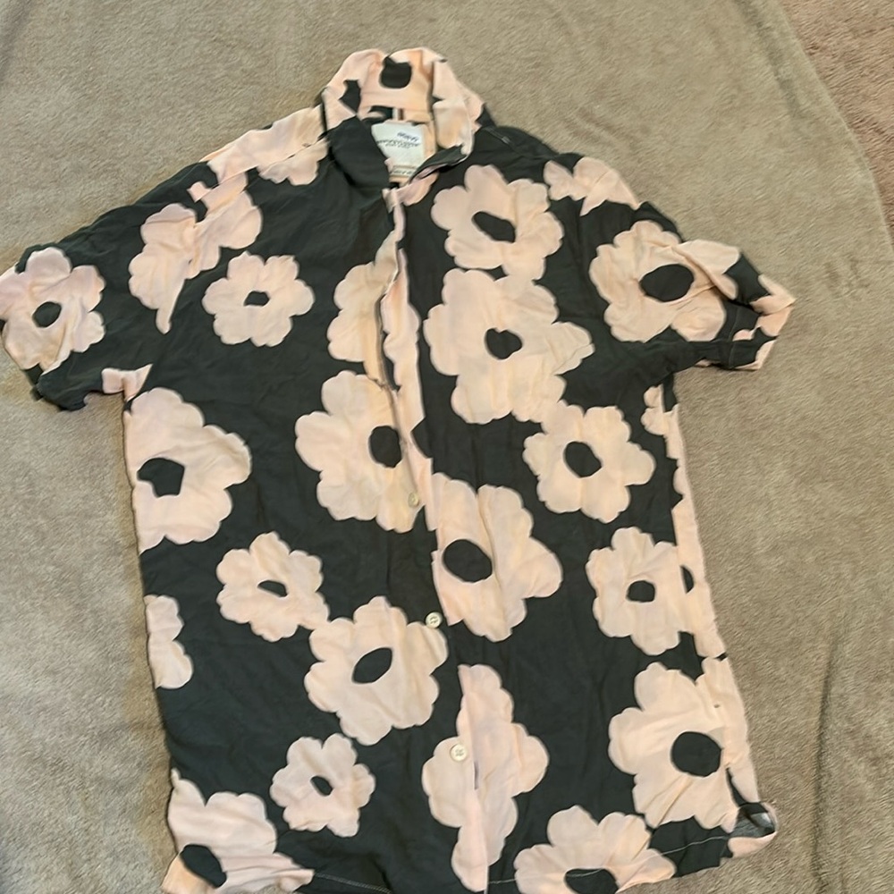 Men’s denim and flowers button down shirt